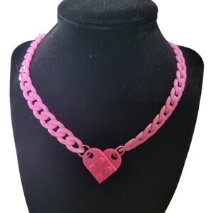 rose pink lego heart acrylic chain necklace